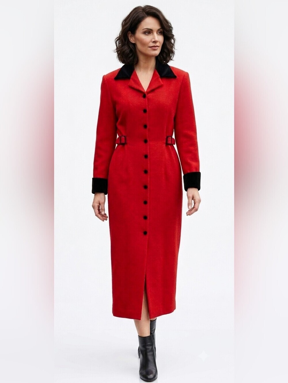 Vintage Red Black Wool Velvet Trench Coat Gothic Small